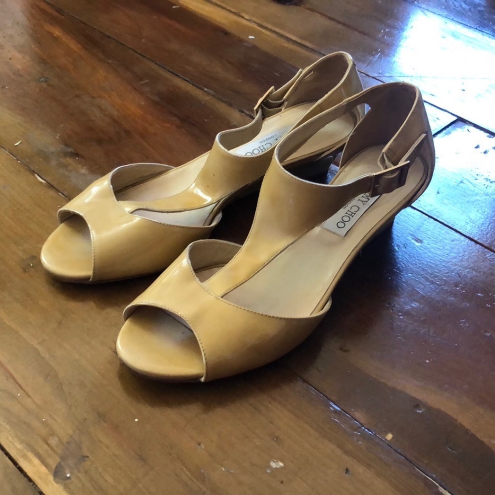 JIMMY CHOO BEIGE LEATHER SANDALS WEDGE SIZE 39